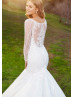 Long Sleeves Beaded Ivory Lace Tulle Luxurious Wedding Dress